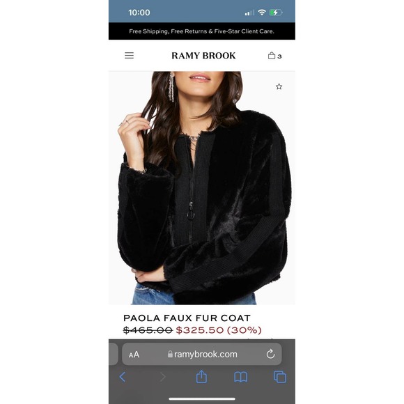 NWT Ramy Brook Paola Black Faux Fur L Retails $465 - Picture 2 of 5